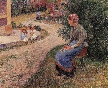 カミーユ・ピサロ Painting - 庭園に座る使用人 1884年 カミーユ・ピサロ